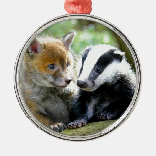 Ornement Métallique Foxcub & Badger Cute ! (Devant)