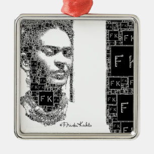 Ornement Métallique Frida Kahlo Portrait noir et blanc
