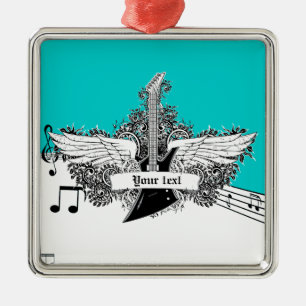 Ornement Métallique Guitare électrique blanche noire avec ailes orneme