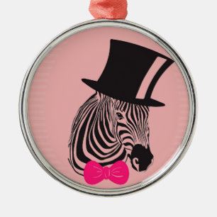 Ornement Métallique Hipster Zebra avec chapeau supérieur et Cravate Bo