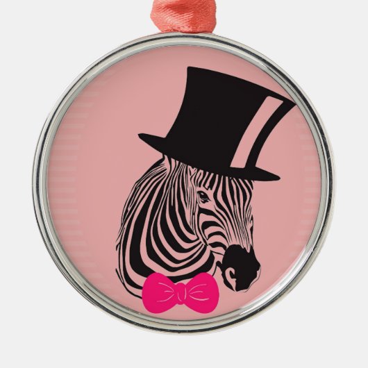 Ornement Métallique Hipster Zebra avec chapeau supérieur et Cravate Bo (Devant)