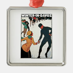 Ornement Métallique Hiver en affiche de Vintage voyage de Davos