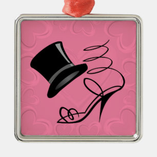 Ornement Métallique Hot Pink Hearts Top Hat and High Heels