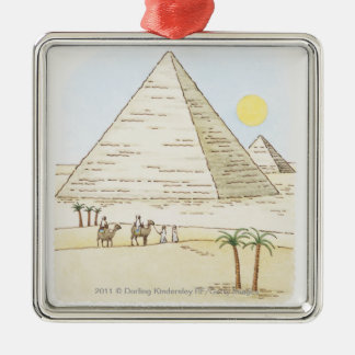 Ornement Métallique Illustration des pyramides et des hommes avec des