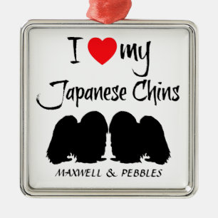 Ornement Métallique J'Aime Mes Chiens Chin Japonais