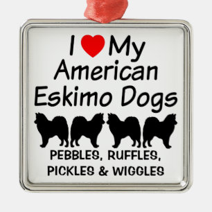 Ornement Métallique J'Aime Mes Quatre Chiens Ésquimaux Américains