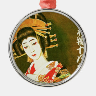 Ornement Métallique Japonais Geisha & Wasaga Papier Umbrella Art