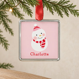 Ornement Métallique Joli Bonhomme de Neige Rose Nom des Enfants Noël S