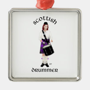 Ornement Métallique Joueur de tambour écossais - Kilt violet