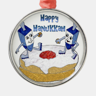 Ornement Métallique Joyeux Hanukkah Toupie de Hanukkah Beignet