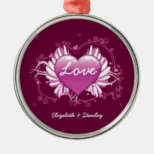 Ornement Métallique Les ailes du coeur pourpre tourbillonnent Love Val