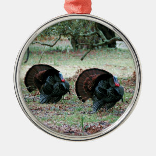 Ornement Métallique Les dindes sauvages de Thanksgiving Day dans un ch