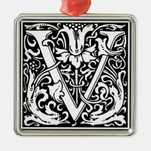 Ornement Métallique Lettre V Monogramme Médiéval Initiale Vintage