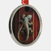 Ornement Métallique lézard gris sur bois usé (Droite)