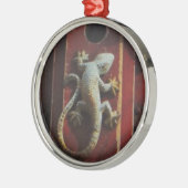 Ornement Métallique lézard gris sur bois usé (Gauche)