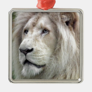 Ornement Métallique Lion blanc