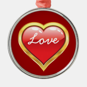 Ornement Métallique Love Red Golden Heart Saint Valentin
