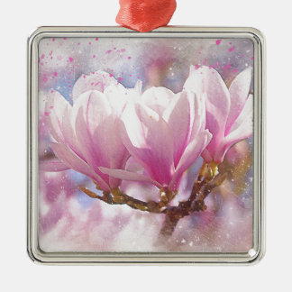 Ornement Métallique Magnolia rose-pourpre en floraison - Fleur de prin