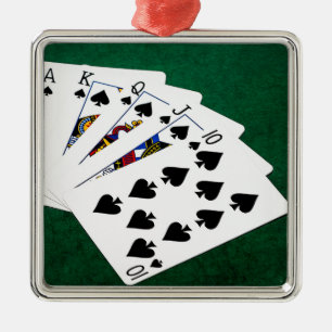 Ornement Métallique Mains de poker - quinte royale - costume de pelles
