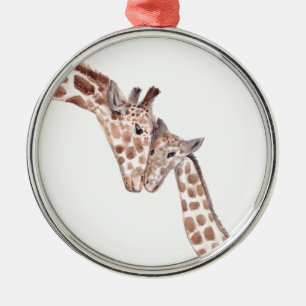 Ornement Métallique Mère petite girafe bébé aquarelle nature animale