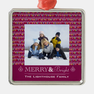 Ornement Métallique Merry and bright Christmas family photo ornament