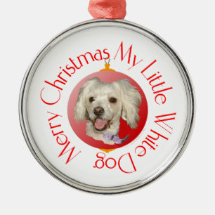 Ornement Métallique Merry Christmas Little White Dog Poodle / Bichon