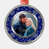 Ornement Métallique Modèle de flocons d'argent à cadre bleu (Devant)