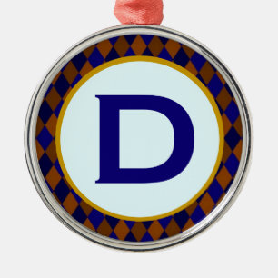 Ornement Métallique Monogramme Bleu Diamant