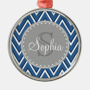 Ornement Métallique Monogramme gris Motif Chevron de la Marine branché