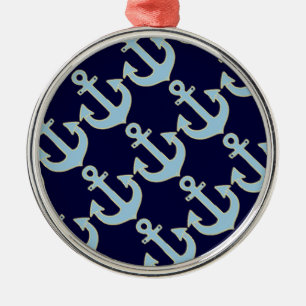 Ornement Métallique motif d'ancre nautique de bateau bleu