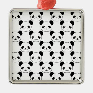 Ornement Métallique Motif Kawaii Panda En Noir Et Blanc