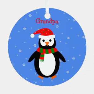 Ornement Métallique Noël pingouins mignons ajouter nom date à deux côt