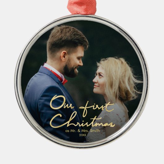 Ornement Métallique Notre premier Noël à la main (Devant)