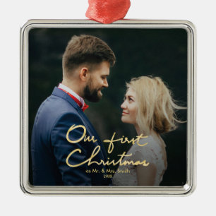 Ornement Métallique Notre premier Noël Chic Faux Gold Foil Noël