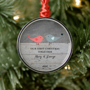 Ornement Métallique Notre premier Noël ensemble inséparables bois