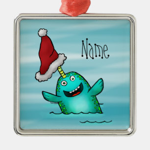 Ornement Métallique Ornement, modèle nommé Narwhal mignon Père Noël