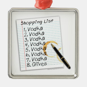 ORNEMENT MÉTALLIQUE ORNEMENTS, LISTE DE COURSES DE VODKA