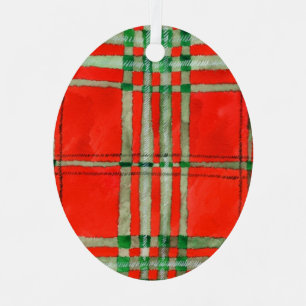 ORNEMENT MÉTALLIQUE OVAL TARTAN SCOTT ROUGE