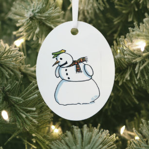 Ornement métallique ovale bonhomme de neige