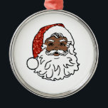 Ornement Métallique paillettes noir santa claus<br><div class="desc">"black père Noël",  "african american",  "afro american",  "african noël",  "african père Noël",  kwanzaa,  kwanza,  "black noël",  "santa claus",  noël,  Noël,  Noël,  "red white",  paillettes,  parties scintillant,  père Noël,  "fun noël",  rétro, </div>