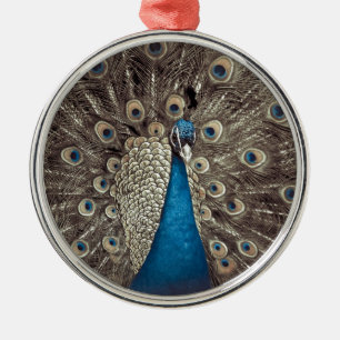 Ornement Métallique Paon Bleu Antique