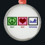 Ornement Métallique Peace Love Swimming<br><div class="desc">Un signe de paix,  un coeur,  et une personne qui aime nager.</div>