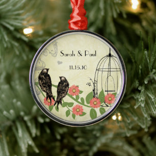 Ornement Métallique Peach Vintage New-lysée First Christmas Bircage