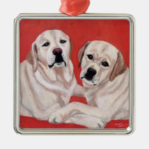 Ornement Métallique Peinture jaune de duo de Labrador