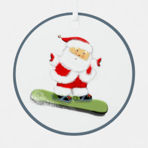 Ornement Métallique Père Noël en snowboard