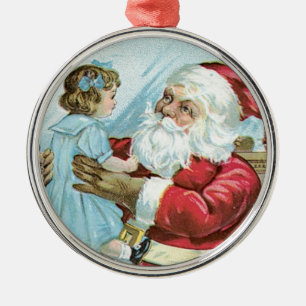 Ornement Métallique Père Noël vintage avec enfant