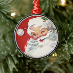 Ornement Métallique Père Noël vintage de Noël, joyeux et clin d'œil