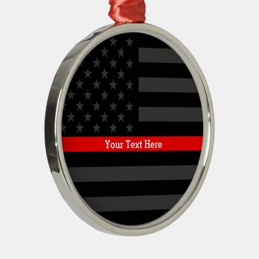 Ornement Métallique Personalized Thin Red Line Grey US Flag Keepsake (Droite)