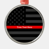 Ornement Métallique Personalized Thin Red Line Grey US Flag Keepsake (Devant)