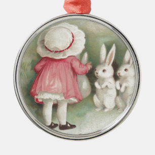 Ornement Métallique Petite Fille Lapin de Pâques